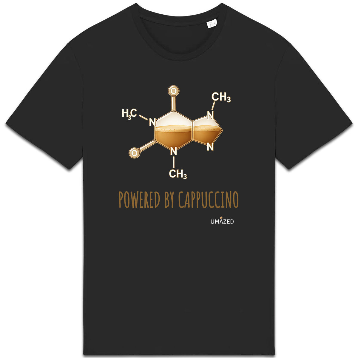 ☕ T-shirt caféine « Powered by Cappuccino » | Tee-shirt bio coton made in France | Drôle - face_0