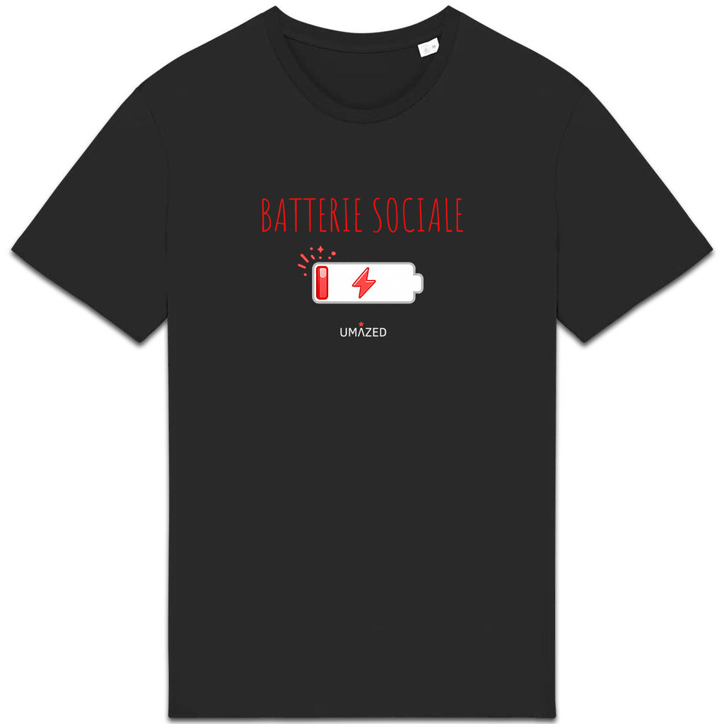 Tshirt batterie sociale hs | Fun drôle humour | Cadeau | Coton bio | UMAZED France - face_0