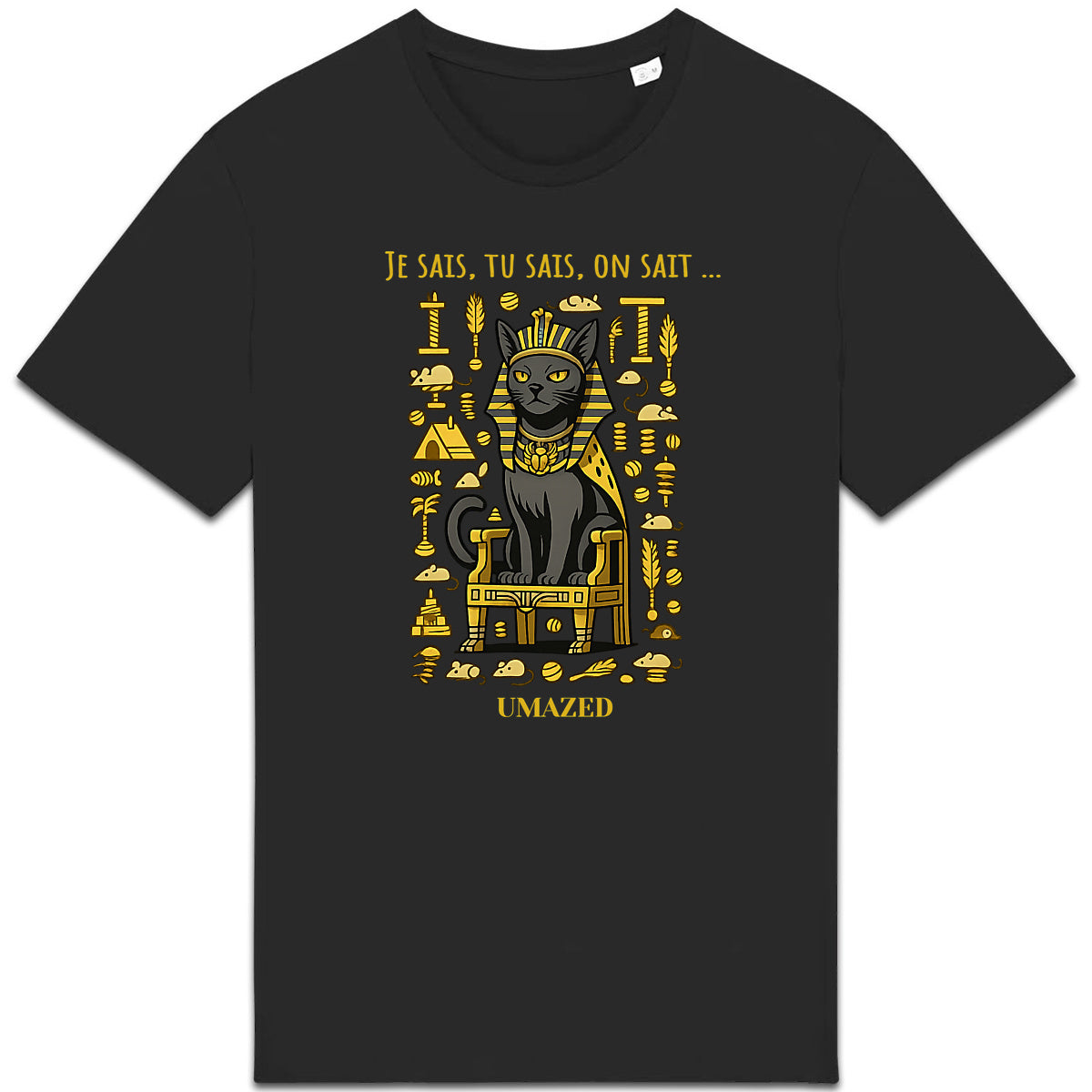 Tshirt chat roi pharaon | Fun drôle humour | Cadeau | Coton bio | UMAZED France - face_0