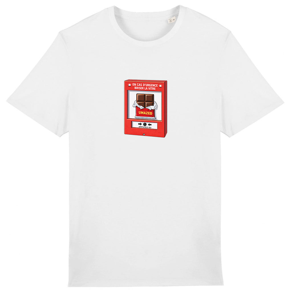 T-shirt drôle fun urgence chocolat | Tee shirt Coton Bio France | Cadeau | UMAZED - face_0