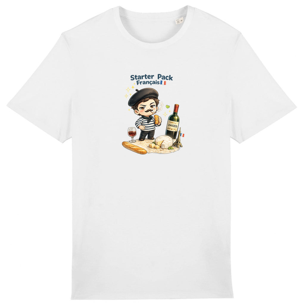 T-shirt drôle fun Français starter pack | Tee shirt Coton Bio France | Cadeau | UMAZED - face_0