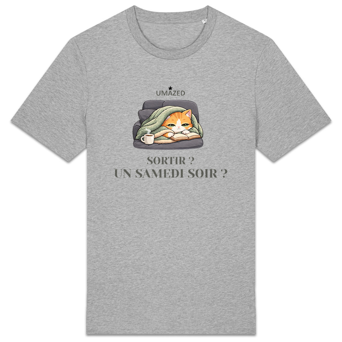 Tshirt chat cocooning | Fun drôle humour | Cadeau | Coton bio | UMAZED France - face_1
