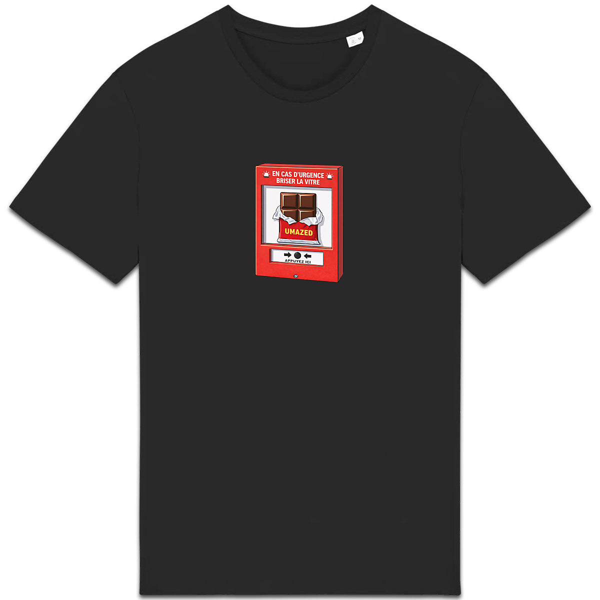 T-shirt drôle fun urgence chocolat | Tee shirt Coton Bio France | Cadeau | UMAZED - face_1
