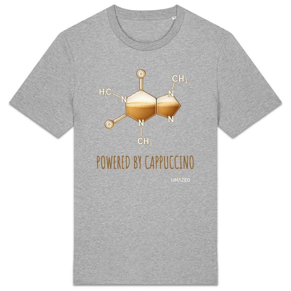 ☕ T-shirt caféine « Powered by Cappuccino » | Tee-shirt bio coton made in France | Drôle - face_1