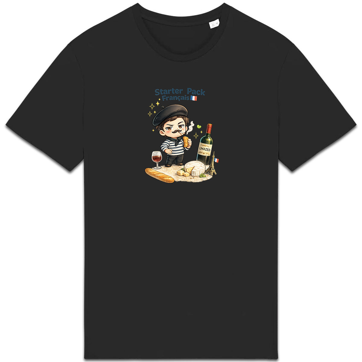 T-shirt drôle fun Français starter pack | Tee shirt Coton Bio France | Cadeau | UMAZED - face_1