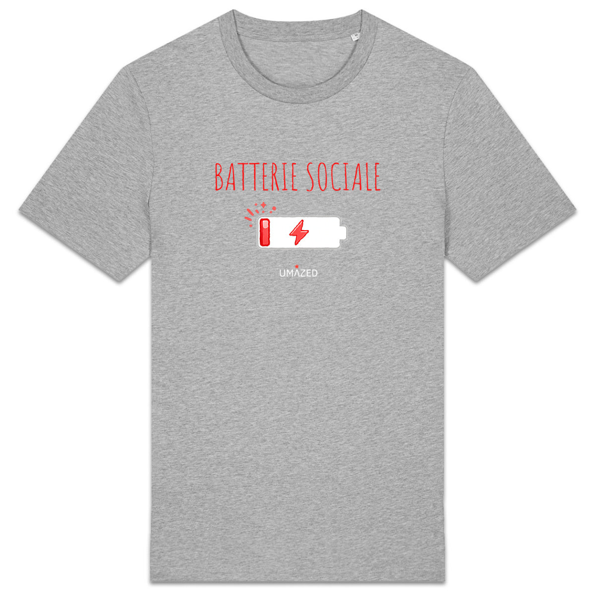 Tshirt batterie sociale hs | Fun drôle humour | Cadeau | Coton bio | UMAZED France - face_1