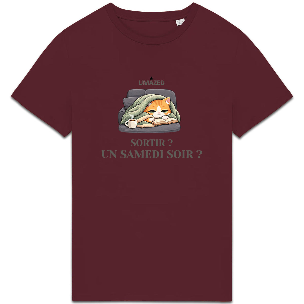 Tshirt chat cocooning | Fun drôle humour | Cadeau | Coton bio | UMAZED France - face_2