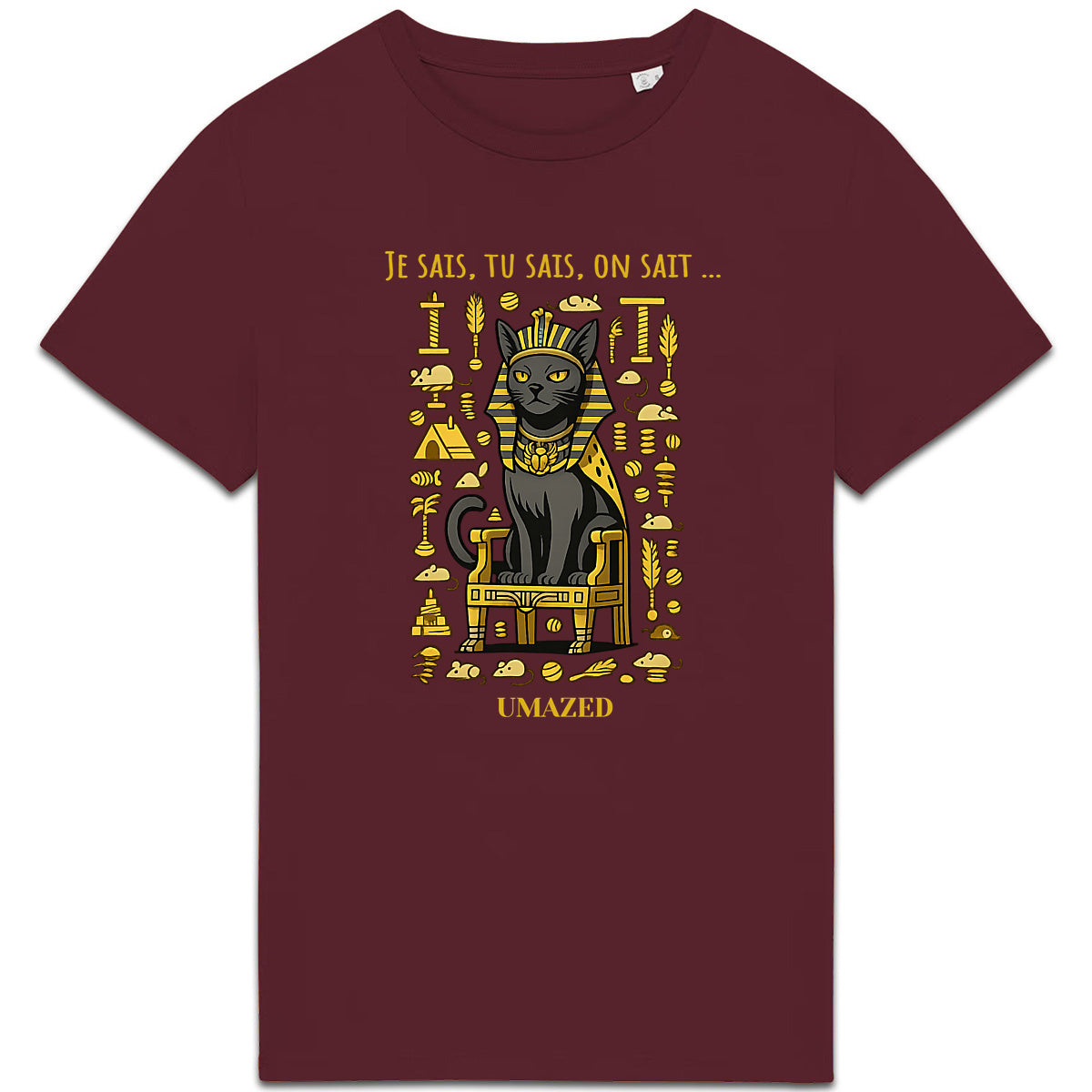 Tshirt chat roi pharaon | Fun drôle humour | Cadeau | Coton bio | UMAZED France - face_3