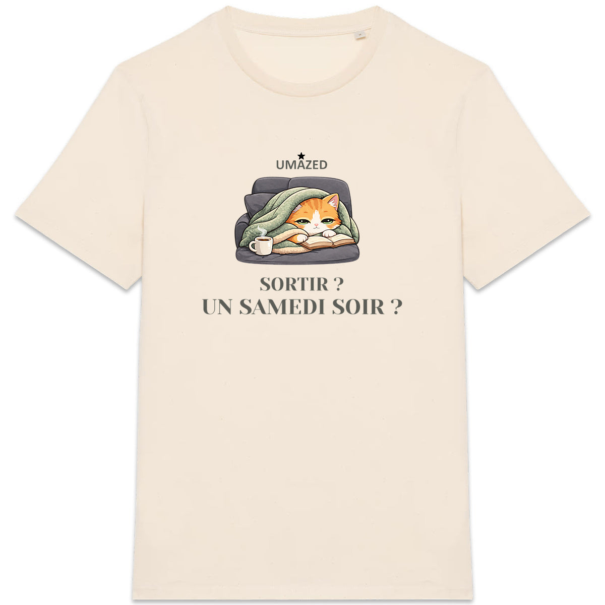 Tshirt chat cocooning | Fun drôle humour | Cadeau | Coton bio | UMAZED France - face_3