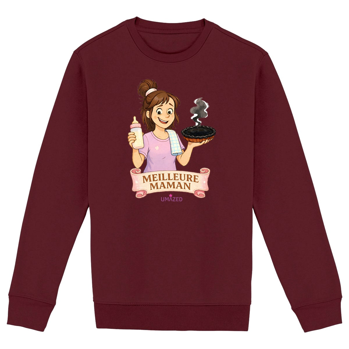 ?Pull drôle fun maman busy | Coton Bio France | Cadeau | UMAZED - face_bordeaux