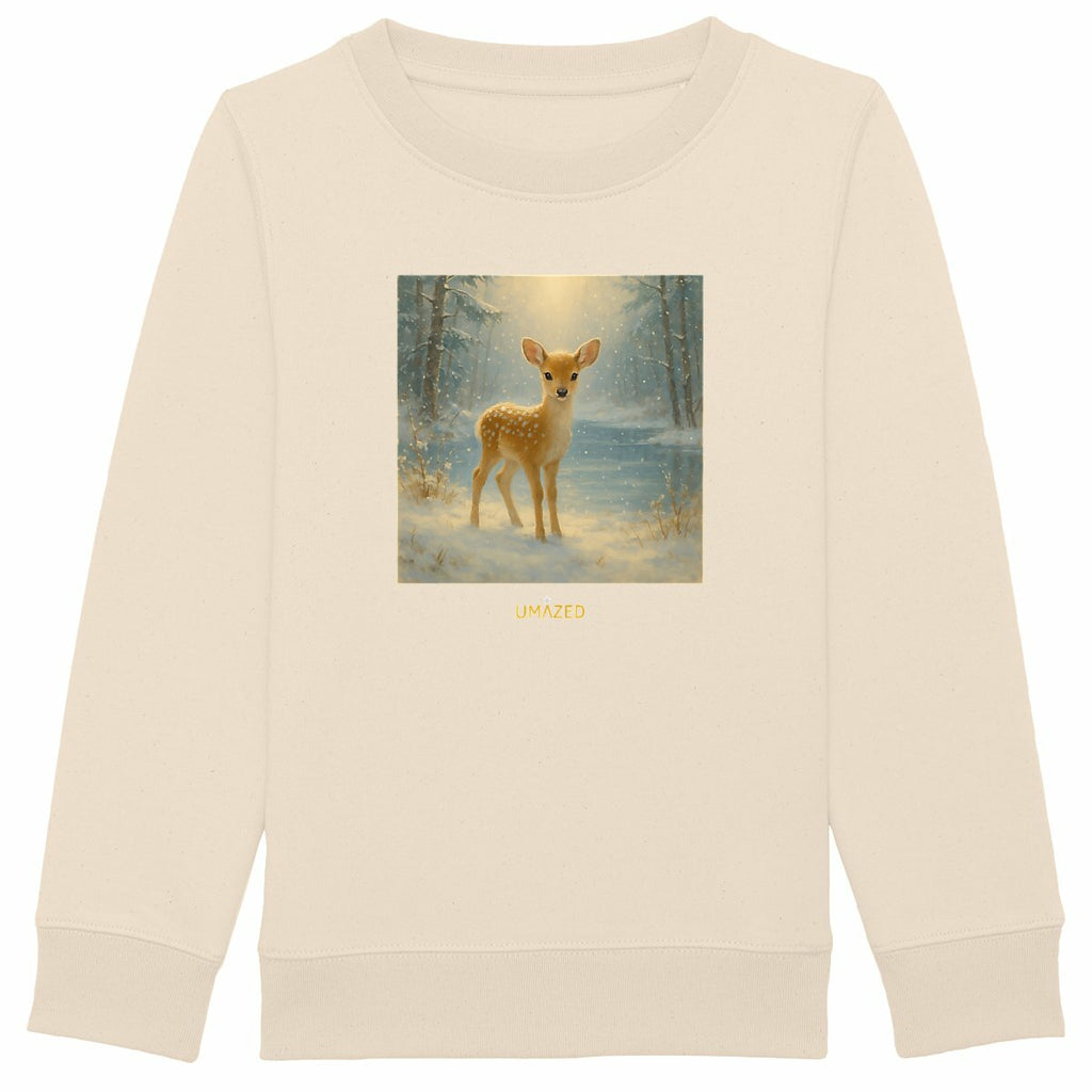 Pull mignon enfant noël | joli faon | Cadeau | Coton bio | UMAZED France - face_ivoire