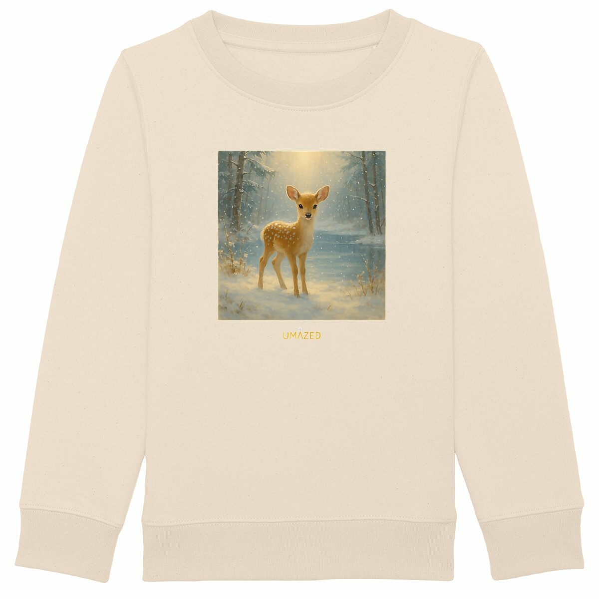 Pull mignon enfant noël | joli faon | Cadeau | Coton bio | UMAZED France - face_ivoire