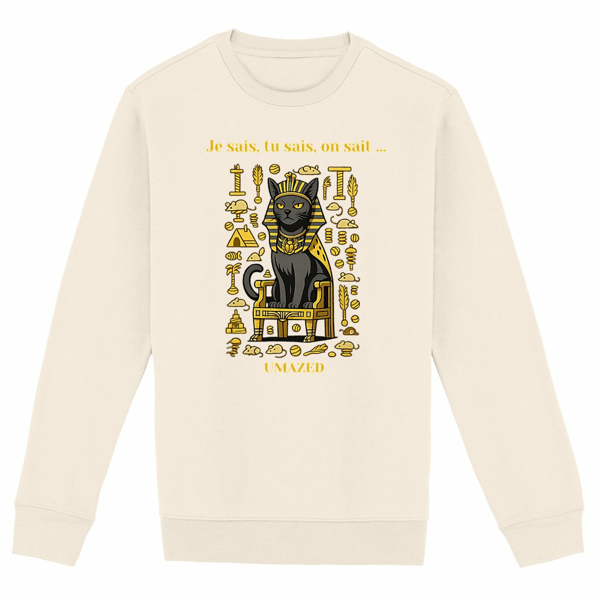 ?Tshirt chat roi pharaon | Fun drôle humour | Cadeau | Coton bio | UMAZED France - face_ivoire