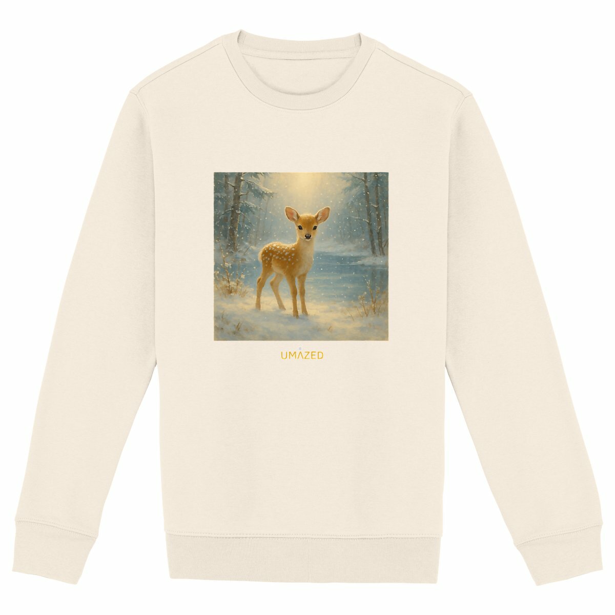Pull mignon noël | joli faon | Cadeau | Coton bio | UMAZED France - face_ivoire