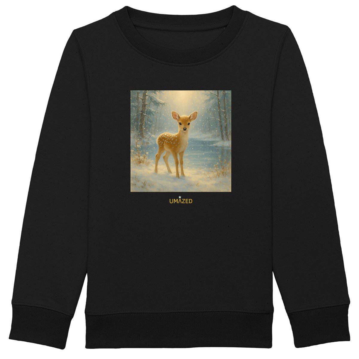 Pull mignon enfant noël | joli faon | Cadeau | Coton bio | UMAZED France - face_noir