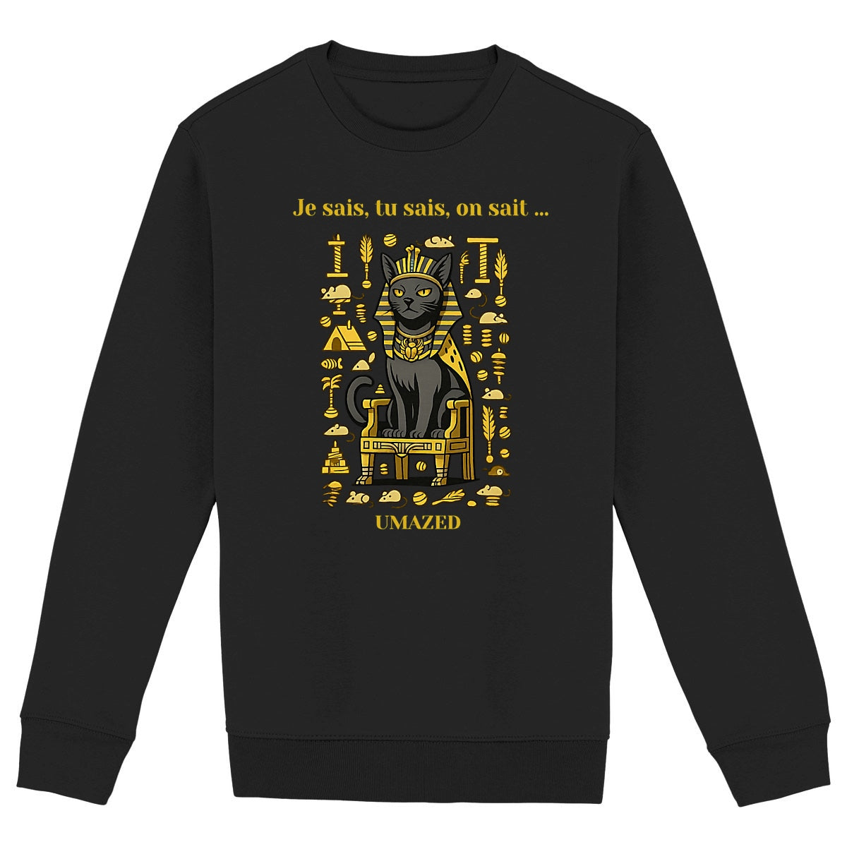 ?Tshirt chat roi pharaon | Fun drôle humour | Cadeau | Coton bio | UMAZED France - face_noir