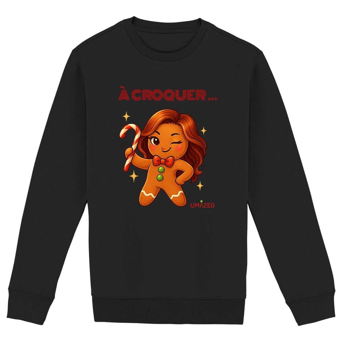 ?Pull noël biscuit à croquer| Fun drôle humour | Coton bio | Made in France UMAZED - face_noir